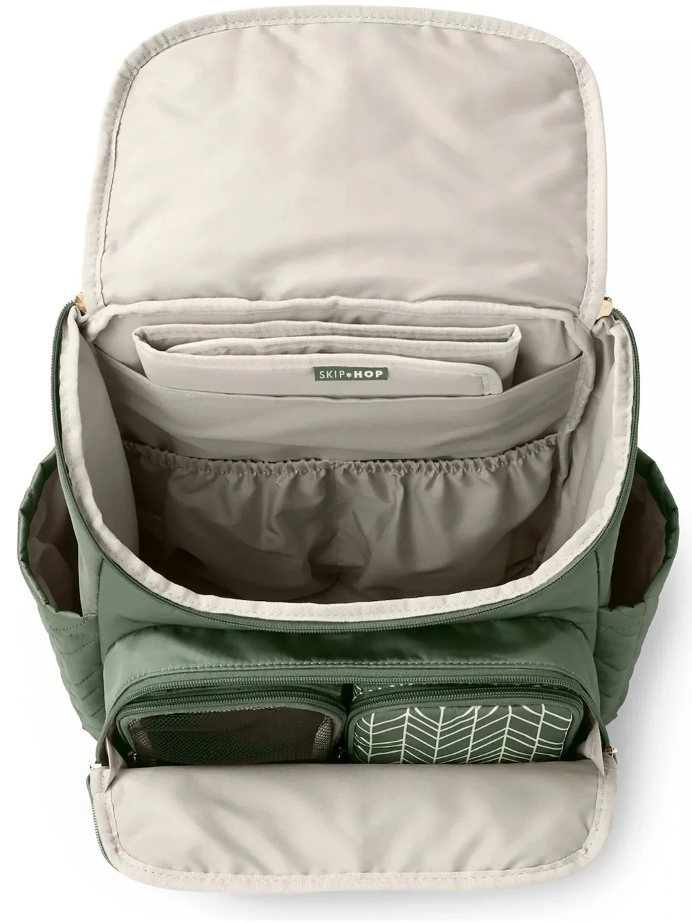 Skip Hop Quilted Olive Backpack with Front Pocket